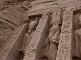 Statues at the entranceto the Hathor Temple