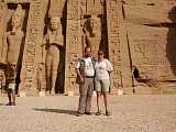 2 Egypt travelers in front of the Hathor temple