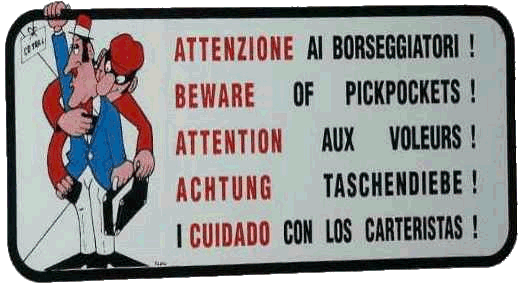 Warning about pickpockets